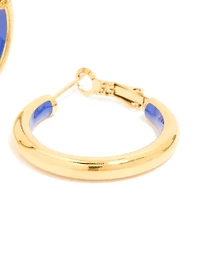 Waterproof Gold Plated Stainless Steel Half Dark Blue Enamel Hoop Earrings
