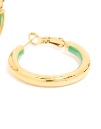 Waterproof Gold Plated Stainless Steel Half Green Enamel Hoop Earrings