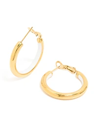Waterproof Gold Plated Stainless Steel Half White Enamel Hoop Earrings