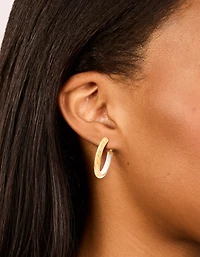Waterproof Gold Plated Stainless Steel Half White Enamel Hoop Earrings