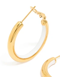 Waterproof Gold Plated Stainless Steel Half White Enamel Hoop Earrings