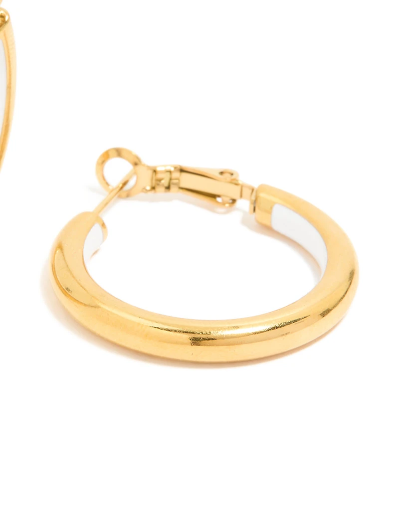 Waterproof Gold Plated Stainless Steel Half White Enamel Hoop Earrings