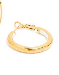 Waterproof Gold Plated Stainless Steel Half White Enamel Hoop Earrings
