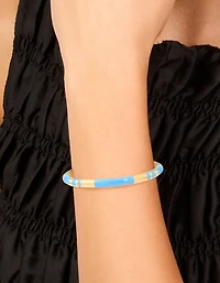 Waterproof Gold Plated Stainless Steel Stripe Blue Enamel Wrist Cuff