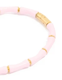 Waterproof Gold Plated Stainless Steel Bamboo Pink Enamel Bangle