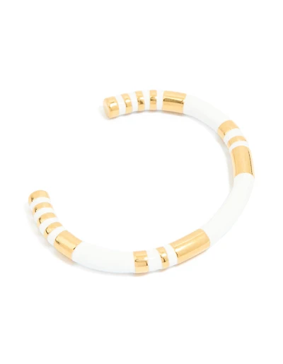 Waterproof Gold Plated Stainless Steel Stripe White Enamel Wrist Cuff