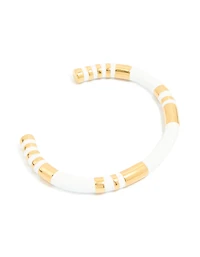 Waterproof Gold Plated Stainless Steel Stripe White Enamel Wrist Cuff