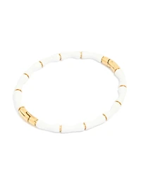 Waterproof Gold Plated Stainless Steel White Enamel Bamboo Bangle