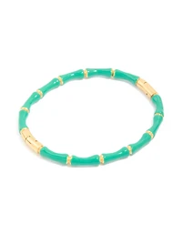 Waterproof Gold Plated Stainless Steel Green Enamel Bamboo Bangle