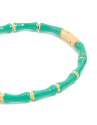 Waterproof Gold Plated Stainless Steel Green Enamel Bamboo Bangle