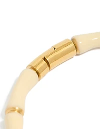 Bracelet imperméable en acier inoxydable plaqué or en émail blanc