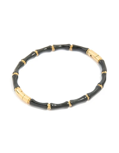 Waterproof Gold Plated Stainless Steel Black Enamel Bamboo Bangle