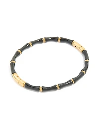 Waterproof Gold Plated Stainless Steel Black Enamel Bamboo Bangle