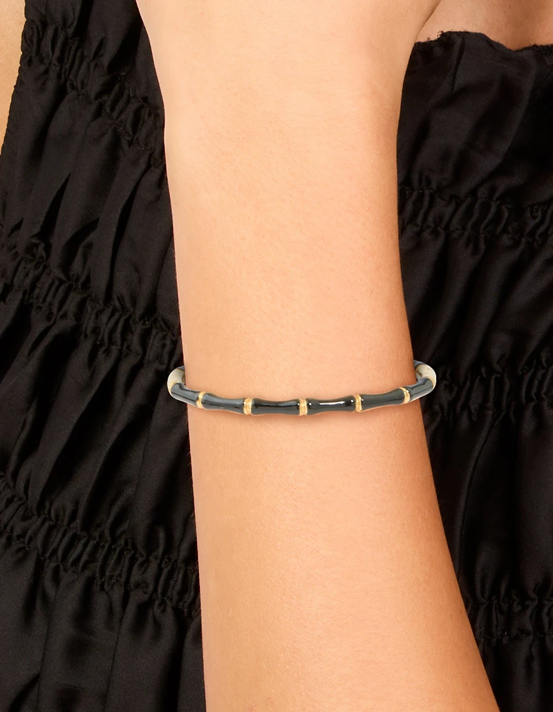 Bracelet étanche en bambou en acier inoxydable émaillé noir plaqué or