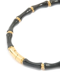 Waterproof Gold Plated Stainless Steel Black Enamel Bamboo Bangle
