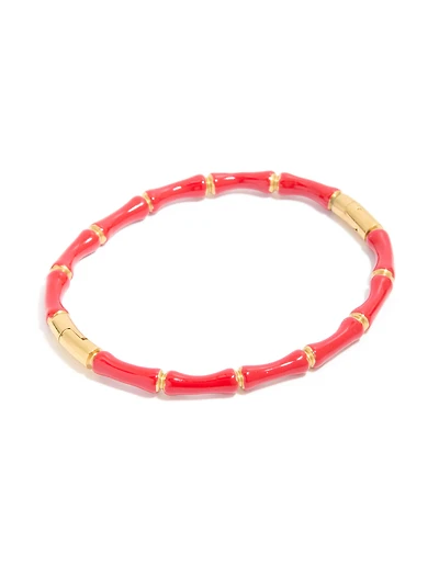 Waterproof Gold Plated Stainless Steel Red Bamboo Bangle
