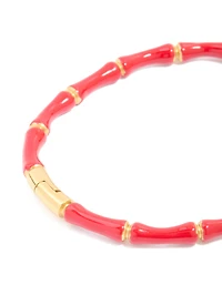 Waterproof Gold Plated Stainless Steel Red Bamboo Bangle