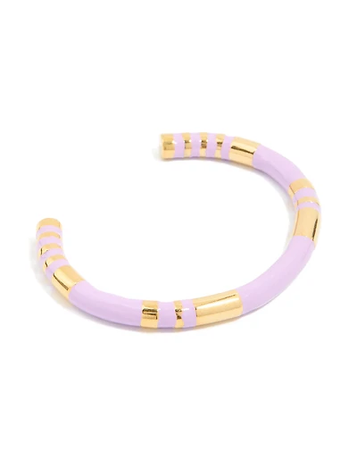 Waterproof Gold Plated Stainless Steel Lilac Enamel Striped Wrist Cuff