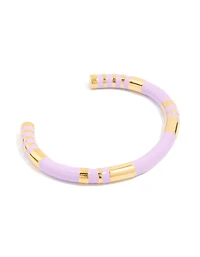 Waterproof Gold Plated Stainless Steel Lilac Enamel Striped Wrist Cuff