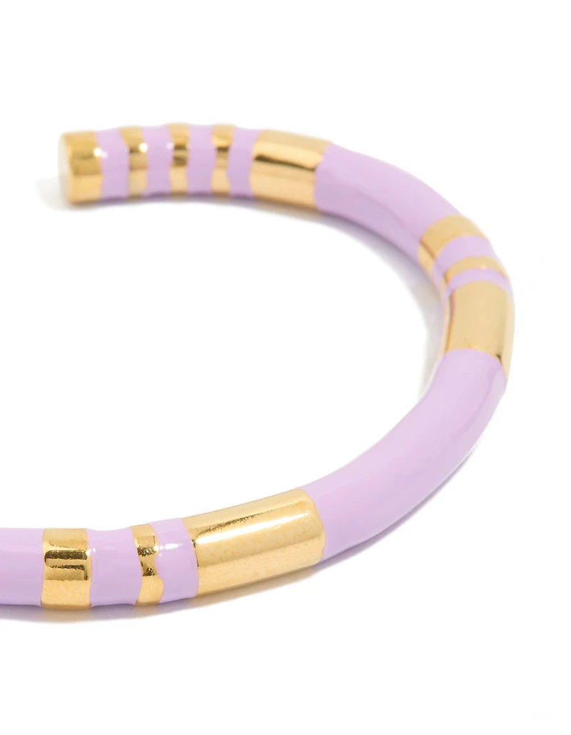 Waterproof Gold Plated Stainless Steel Lilac Enamel Striped Wrist Cuff