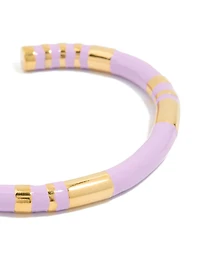 Waterproof Gold Plated Stainless Steel Lilac Enamel Striped Wrist Cuff