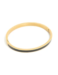 Waterproof Gold Plated Stainless Steel Thick Black Enamel Hinged Bangle