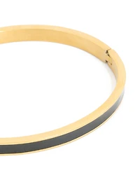 Waterproof Gold Plated Stainless Steel Thick Black Enamel Hinged Bangle