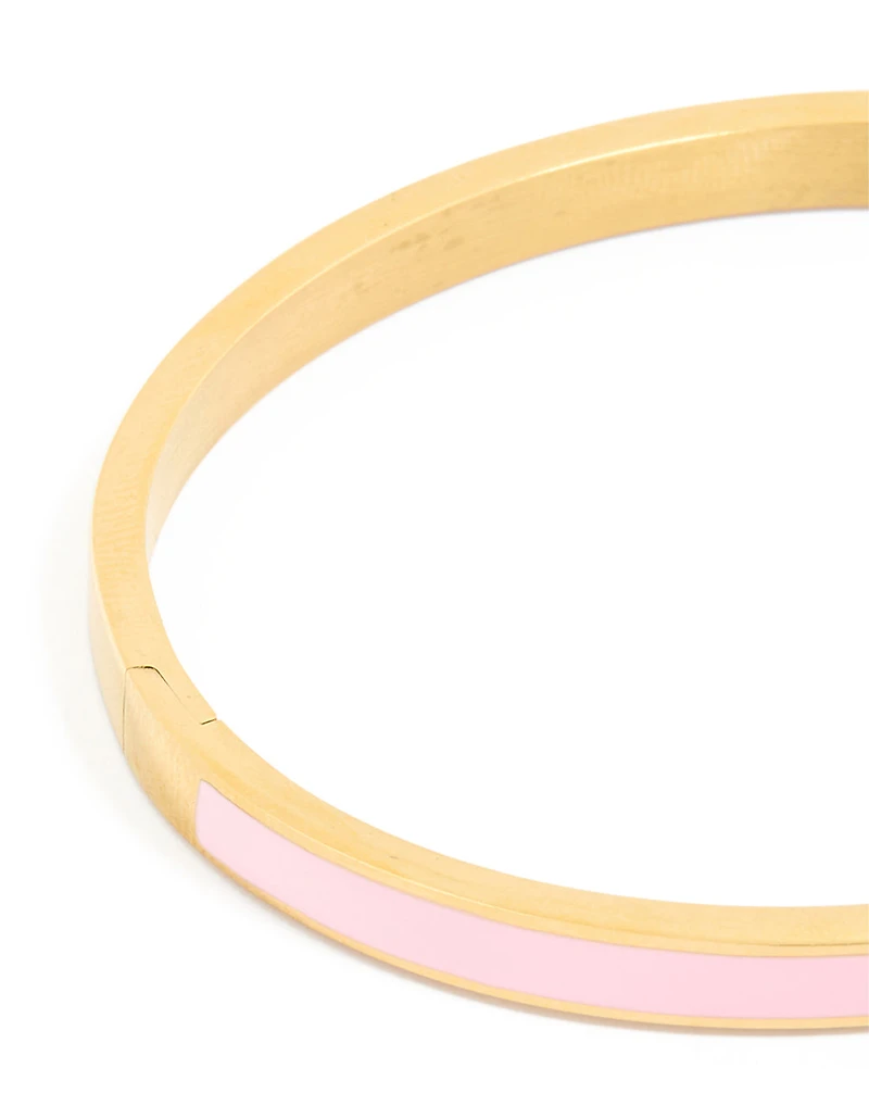 Waterproof Gold Plated Stainless Steel Pink Enamel Thick Hinged Bangle