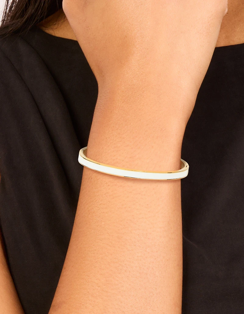 Waterproof Gold Plated Stainless Steel Thick White Enamel Thick Hinged Bangle
