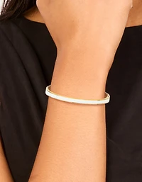 Waterproof Gold Plated Stainless Steel Thick White Enamel Thick Hinged Bangle