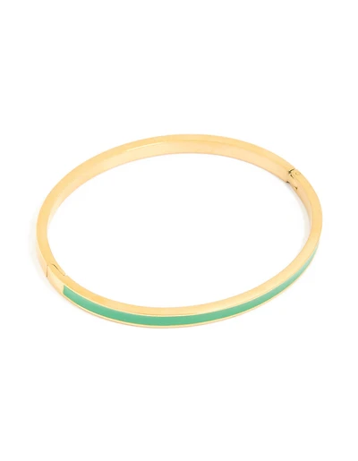 Waterproof Gold Plated Stainless Steel Thin Green Enamel Hinged Bangle