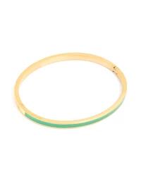 Waterproof Gold Plated Stainless Steel Thin Green Enamel Hinged Bangle