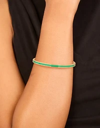 Waterproof Gold Plated Stainless Steel Thin Green Enamel Hinged Bangle