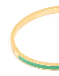 Waterproof Gold Plated Stainless Steel Thin Green Enamel Hinged Bangle