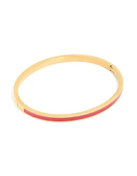 Waterproof Gold Plated Stainless Steel Thin Red Enamel Hinged Bangle