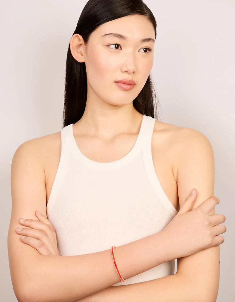 Waterproof Gold Plated Stainless Steel Thin Red Enamel Hinged Bangle