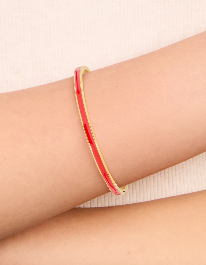 Bracelet étanche en acier inoxydable plaqué or et fin émail rouge à charnière