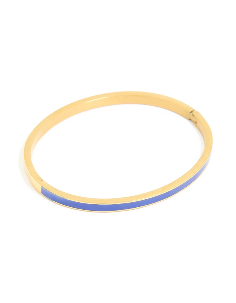 Waterproof Gold Plated Stainless Steel Thin Blue Enamel Hinged Bangle