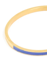 Waterproof Gold Plated Stainless Steel Thin Blue Enamel Hinged Bangle