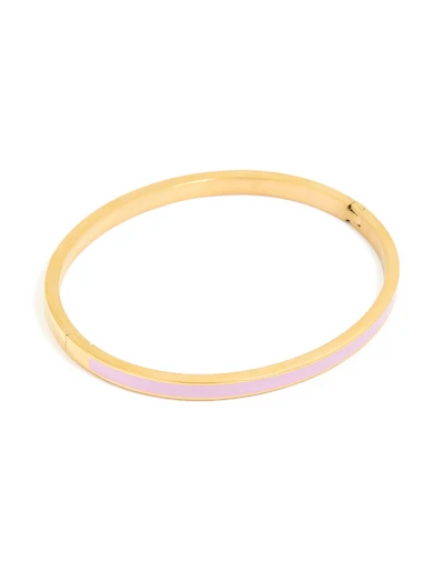 Waterproof Gold Plated Stainless Steel Thin Lilac Enamel Hinged Bangle