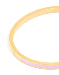 Waterproof Gold Plated Stainless Steel Thin Lilac Enamel Hinged Bangle