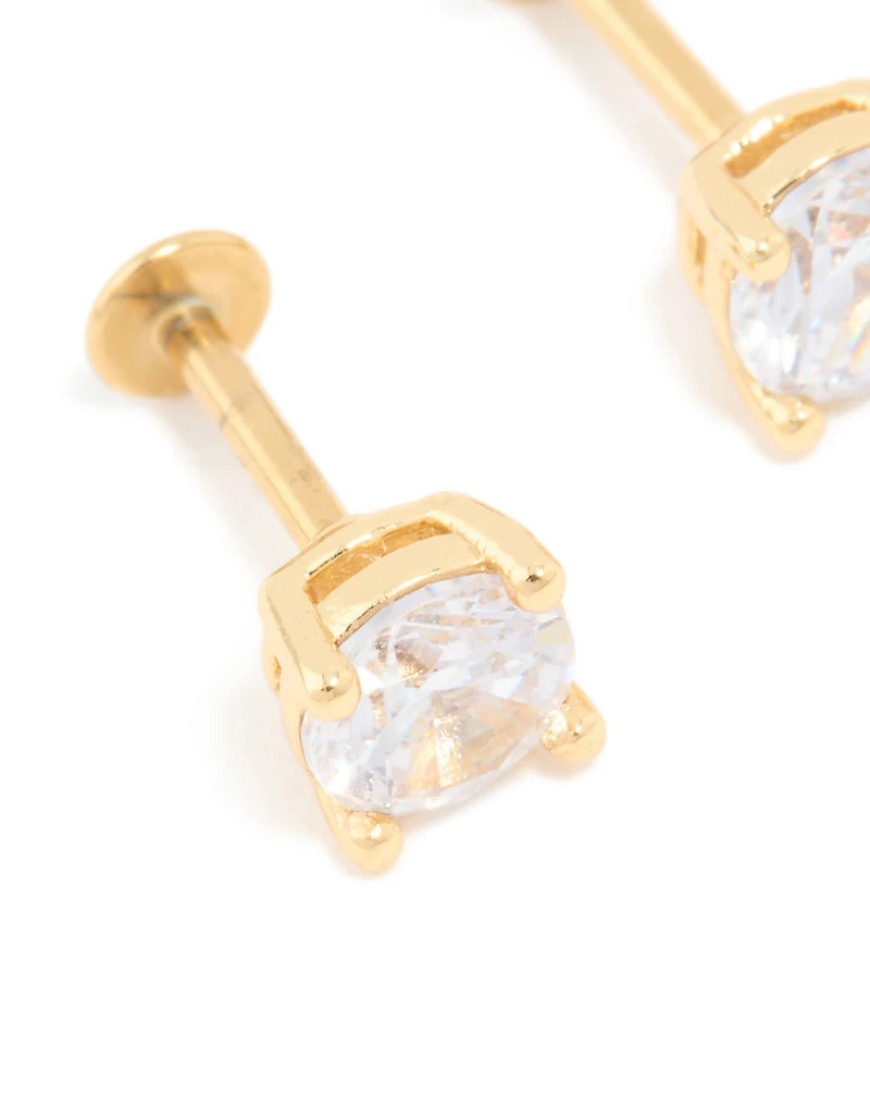 Gold Plated Titanium 5 MM Cubic Zirconia Flat Back Studs