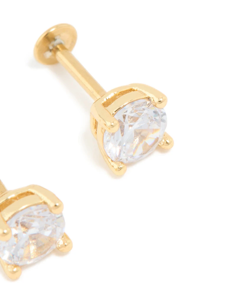 Gold Plated Titanium 5 MM Cubic Zirconia Flat Back Studs