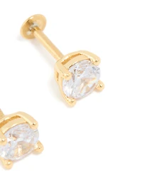 Gold Plated Titanium 5 MM Cubic Zirconia Flat Back Studs