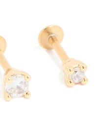 Gold Plated Titanium Cubic Zirconia Mixed Size Flat Back Earrings 3-Pack