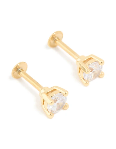Gold Plated Titanium Cubic Zirconia Flat Back Studs