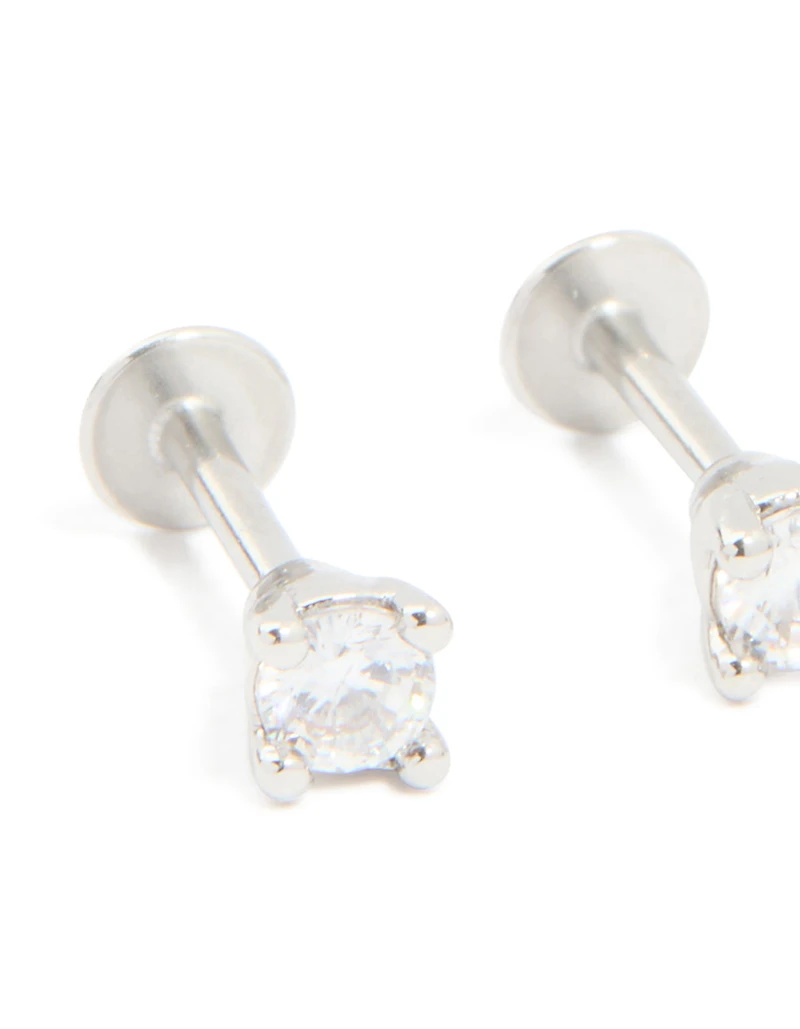 Titanium Cubic Zirconia Flat Back Earrings