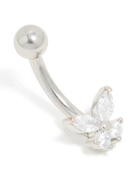 Surgical Steel Cubic Zirconia Single Butterfly Belly Bar