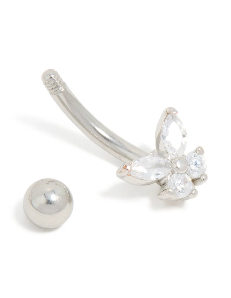 Surgical Steel Cubic Zirconia Single Butterfly Belly Bar