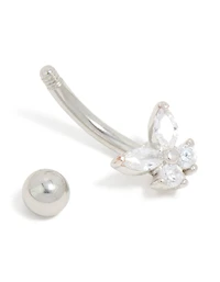 Surgical Steel Cubic Zirconia Single Butterfly Belly Bar